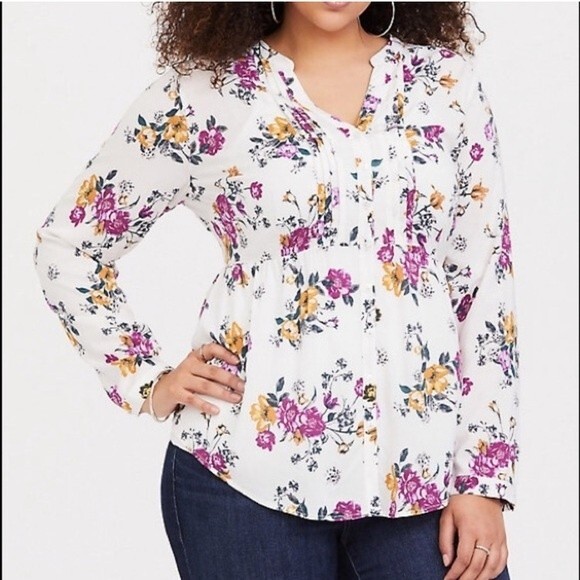 Torrid Floral Challis Button Blouse 1X - Picture 1 of 6